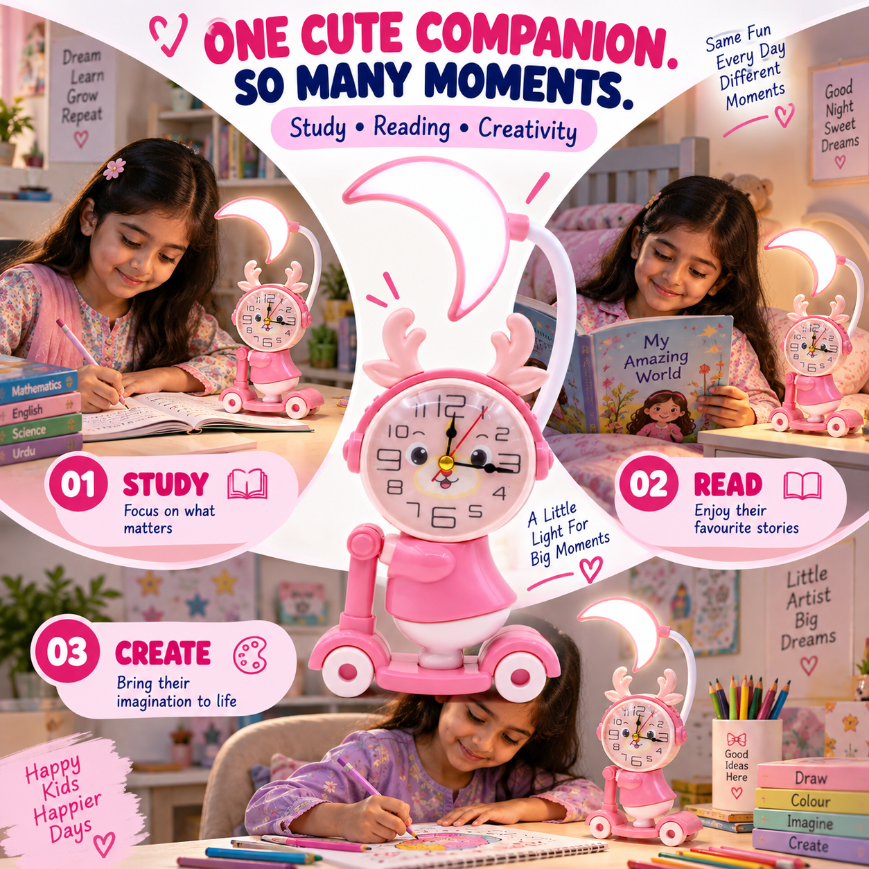 2-in-1 Study Lamp with Digital Clock – LED Desk Light & Alarm Clock for Reading, Homework, Study & Bedroom