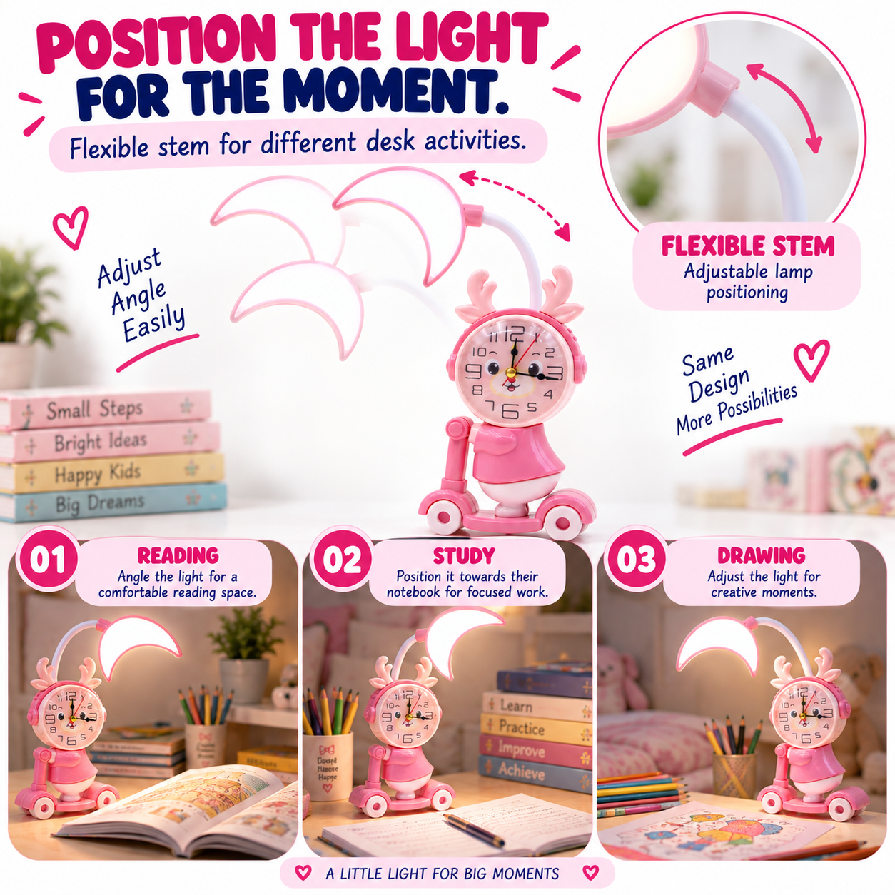 2-in-1 Study Lamp with Digital Clock – LED Desk Light & Alarm Clock for Reading, Homework, Study & Bedroom
