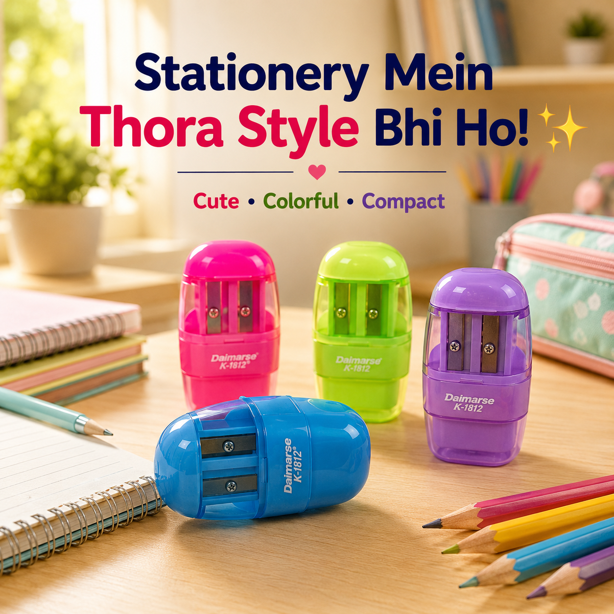 Make Your Study Desk More Colorful Sharpener & Eraser 2 in 1