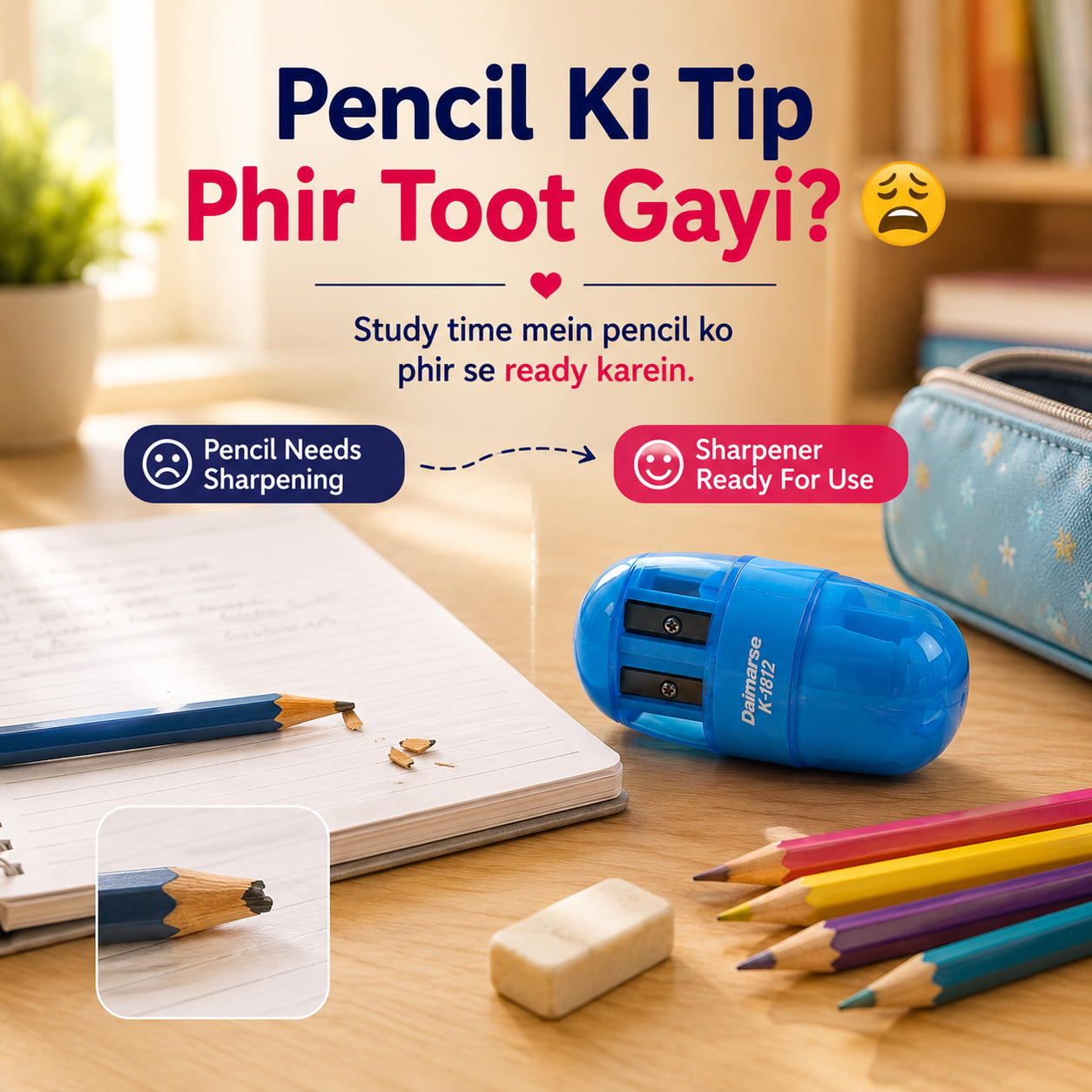 Make Your Study Desk More Colorful Sharpener & Eraser 2 in 1