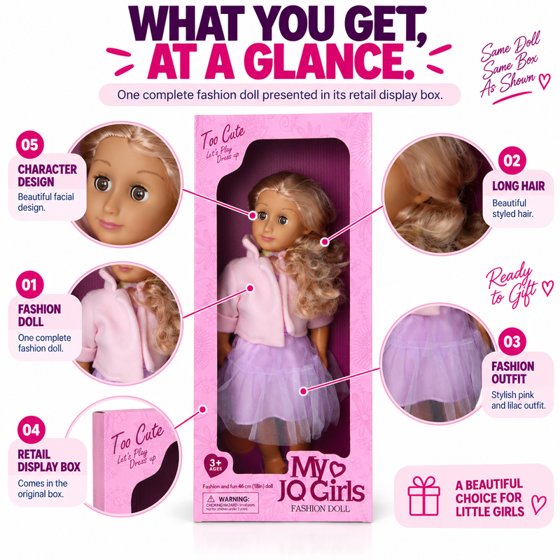 46cm Fashion Doll for Girls – Large Size Dress Up Doll, Kids Pretend Play Toy & Birthday Gift