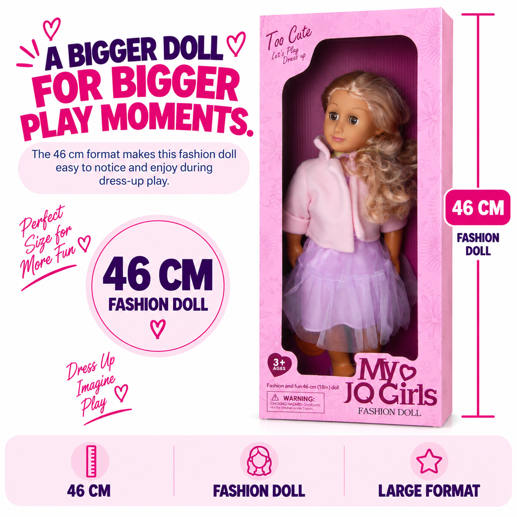 46cm Fashion Doll for Girls – Large Size Dress Up Doll, Kids Pretend Play Toy & Birthday Gift