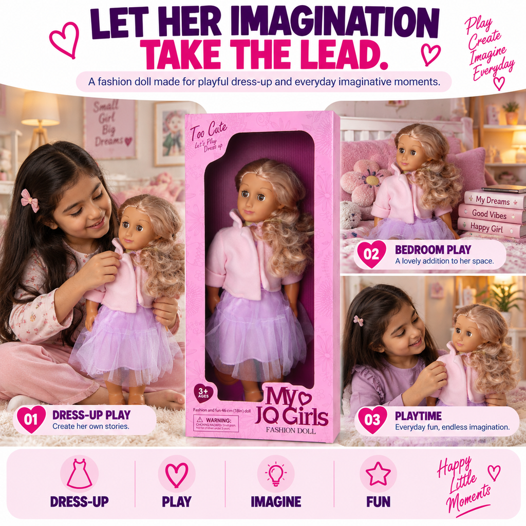 46cm Fashion Doll for Girls – Large Size Dress Up Doll, Kids Pretend Play Toy & Birthday Gift