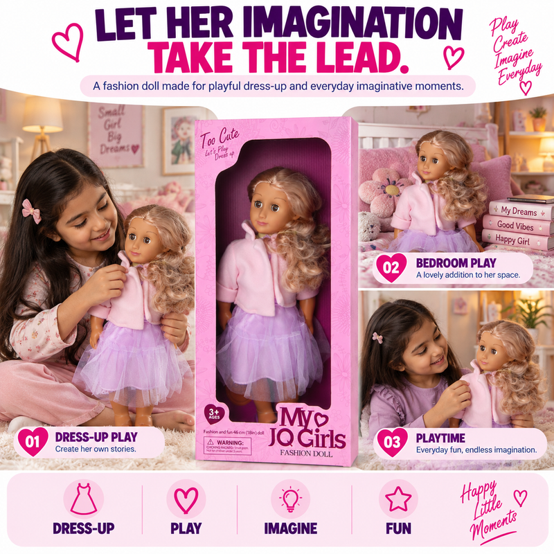 46cm Fashion Doll for Girls – Large Size Dress Up Doll, Kids Pretend Play Toy & Birthday Gift