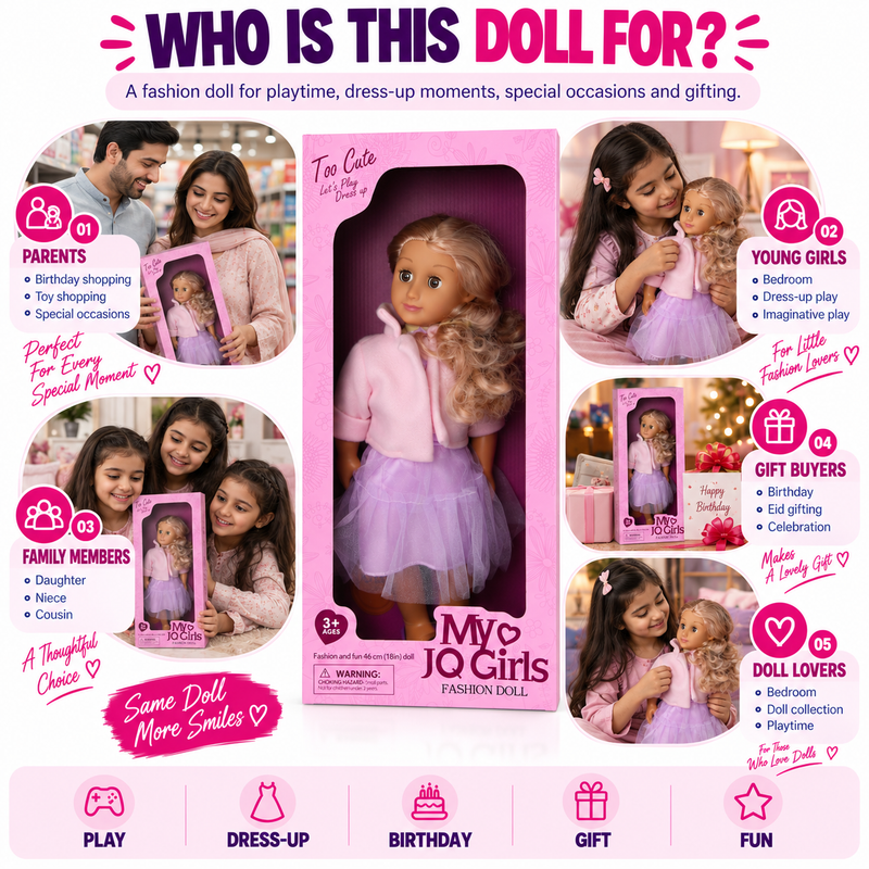 46cm Fashion Doll for Girls – Large Size Dress Up Doll, Kids Pretend Play Toy & Birthday Gift