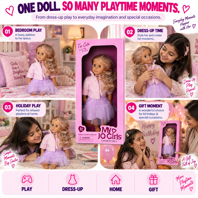 46cm Fashion Doll for Girls – Large Size Dress Up Doll, Kids Pretend Play Toy & Birthday Gift