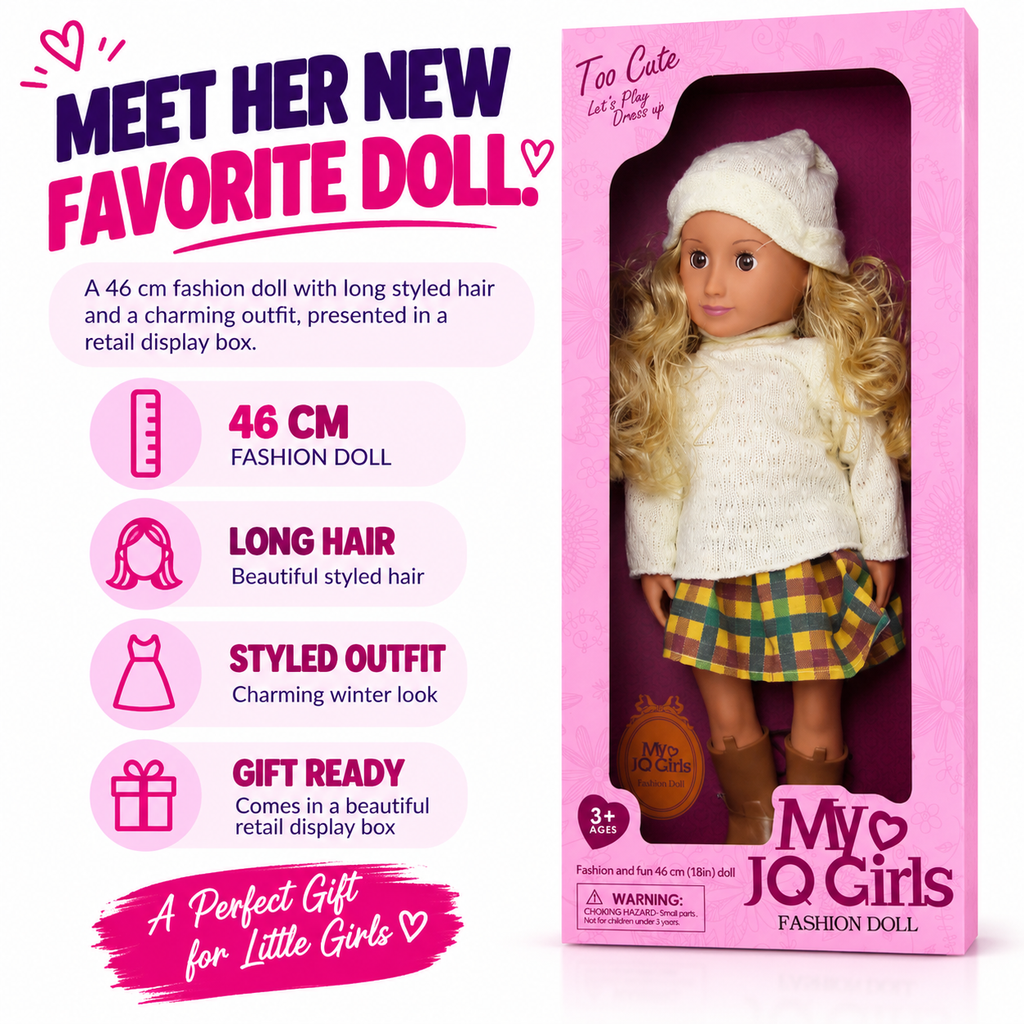 46cm Fashion Doll for Girls – Long Curly Hair, Stylish Outfit, Dress Up Pretend Play Toy & Birthday Gift