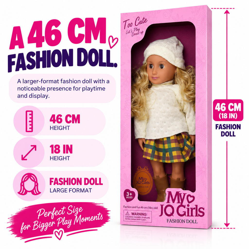 46cm Fashion Doll for Girls – Long Curly Hair, Stylish Outfit, Dress Up Pretend Play Toy & Birthday Gift