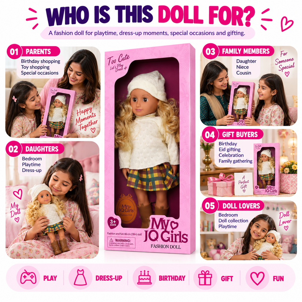 46cm Fashion Doll for Girls – Long Curly Hair, Stylish Outfit, Dress Up Pretend Play Toy & Birthday Gift