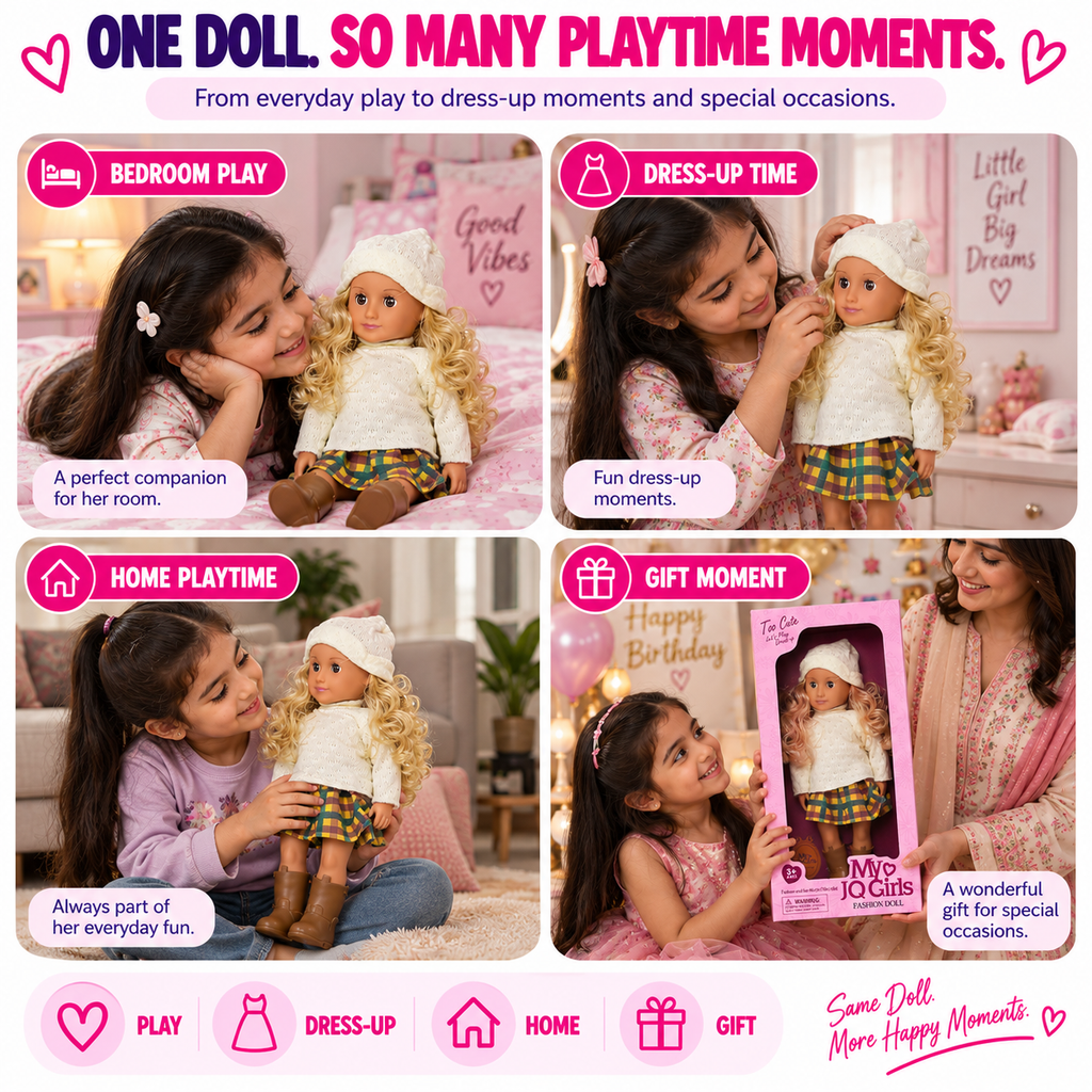 46cm Fashion Doll for Girls – Long Curly Hair, Stylish Outfit, Dress Up Pretend Play Toy & Birthday Gift