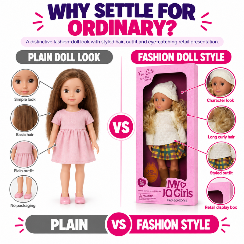 46cm Fashion Doll for Girls – Long Curly Hair, Stylish Outfit, Dress Up Pretend Play Toy & Birthday Gift