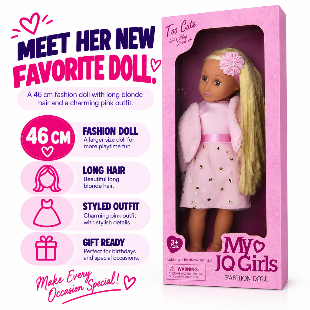 Premium 46cm Fashion Doll – Long-Haired Dress-Up Doll for Girls & Special Gifting