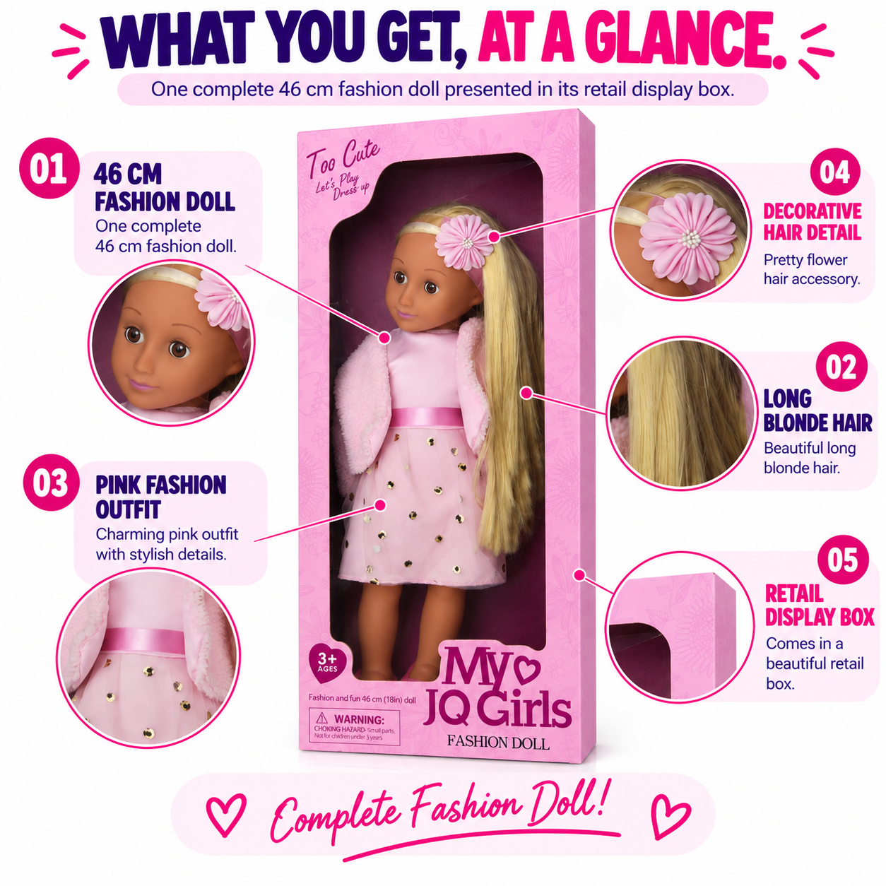 Premium 46cm Fashion Doll – Long-Haired Dress-Up Doll for Girls & Special Gifting