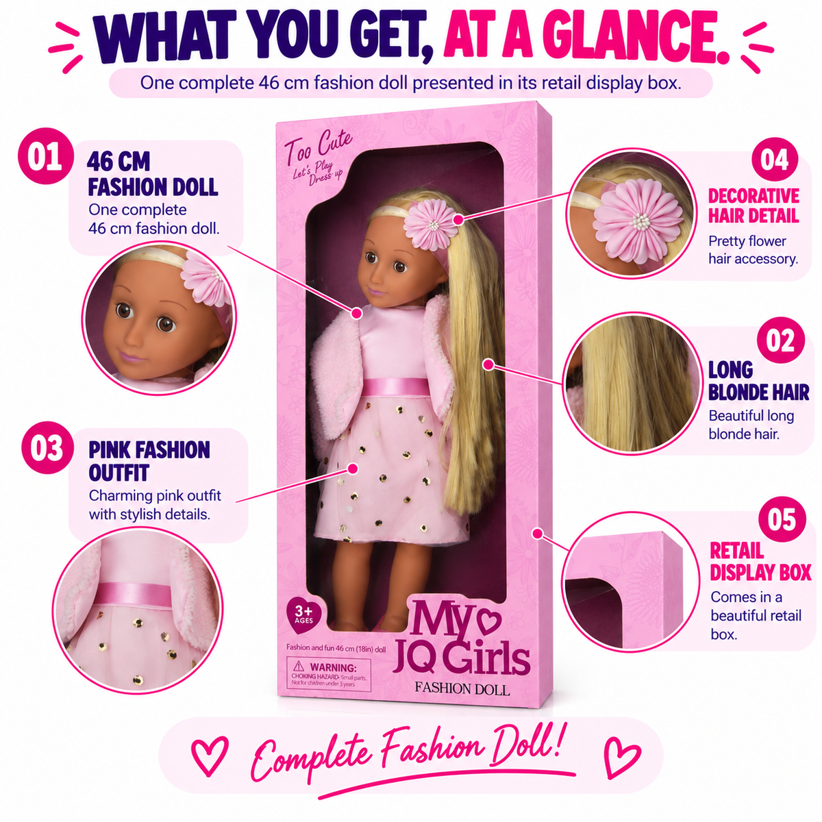 Premium 46cm Fashion Doll – Long-Haired Dress-Up Doll for Girls & Special Gifting