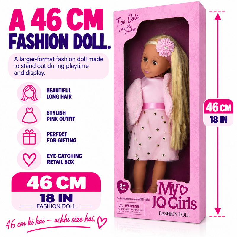 Premium 46cm Fashion Doll – Long-Haired Dress-Up Doll for Girls & Special Gifting