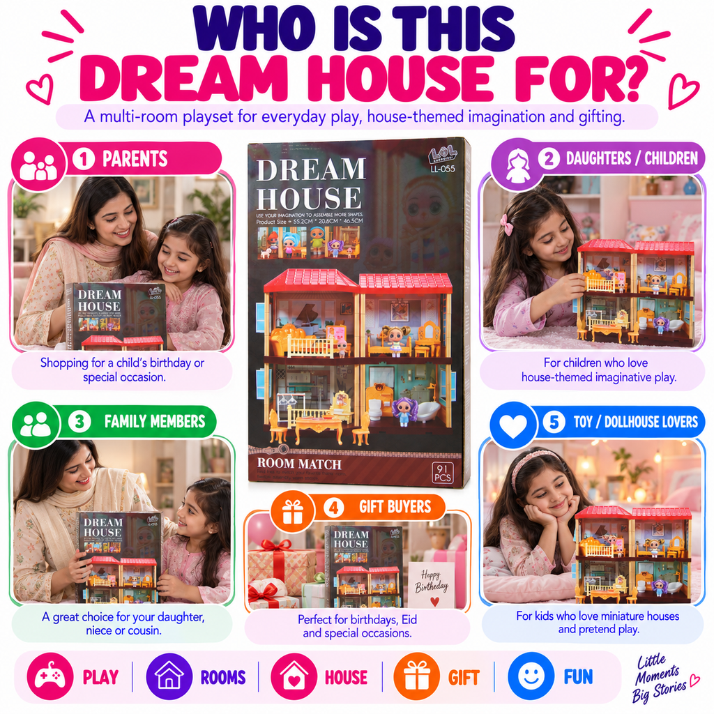 91 PCS Dream House Playset – Multi-Room Dollhouse with Furniture, Mini Figures & Pretend Play