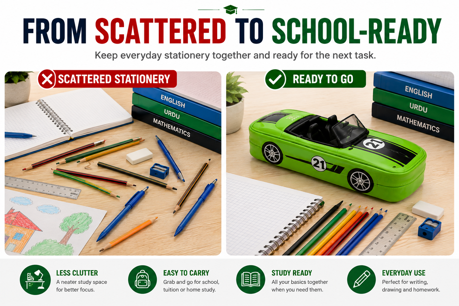 Multi-Purpose car Ten Box Stationery Case – Pencil & Pen Organizer for Kids, Students, School & Home Study