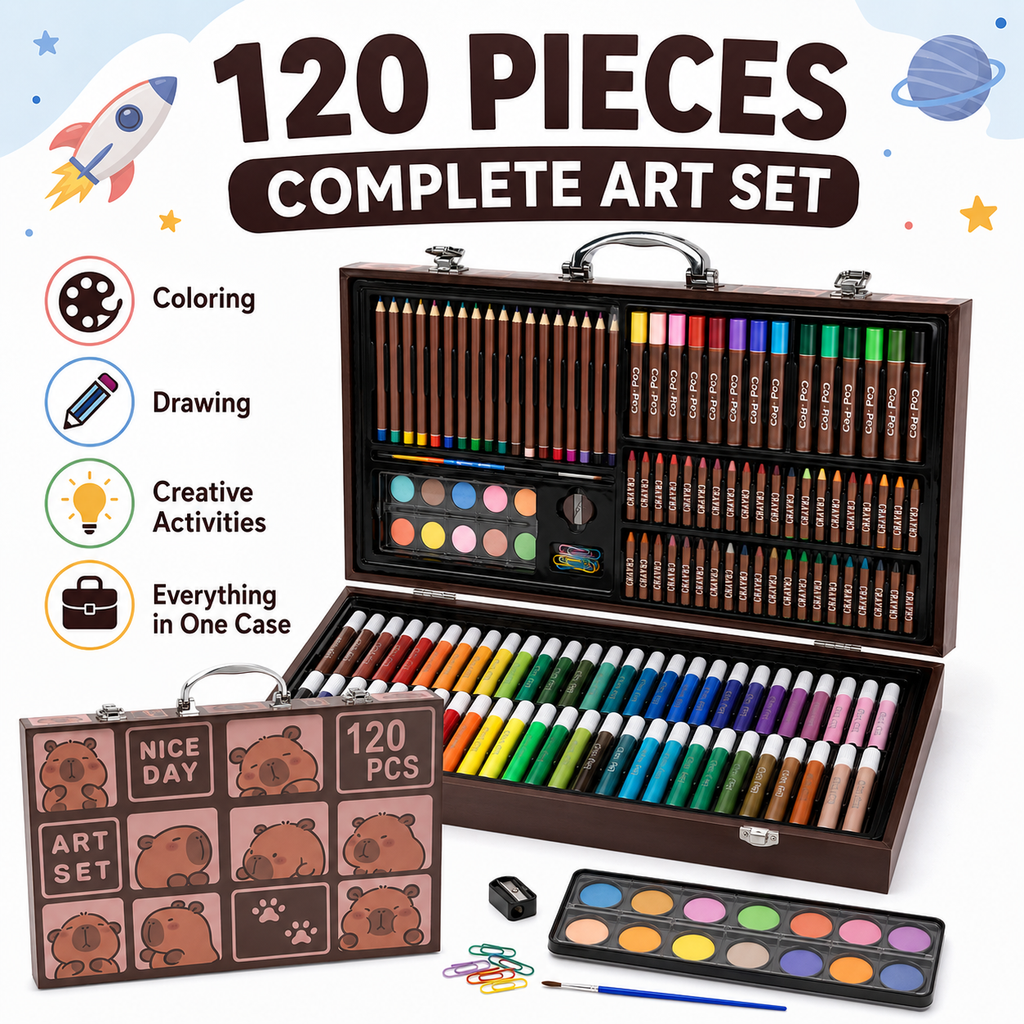 120-Piece Complete Art & Craft Set for Kids – All-in-One Drawing, Coloring & Painting Kit