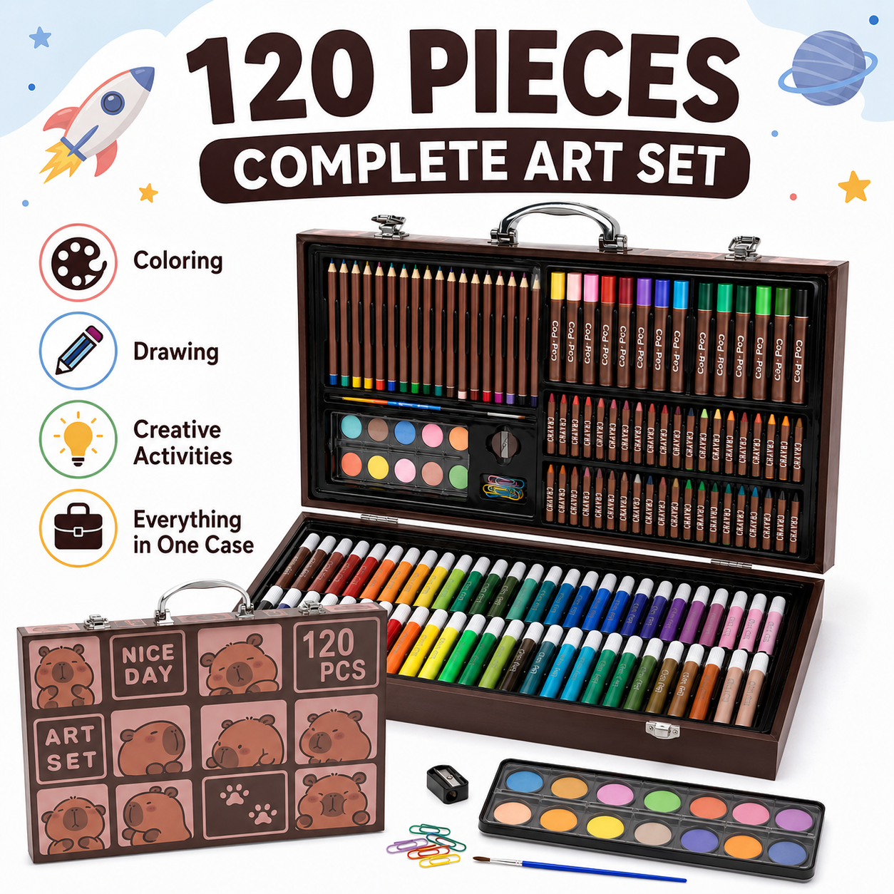120-Piece Complete Art & Craft Set for Kids – All-in-One Drawing, Coloring & Painting Kit