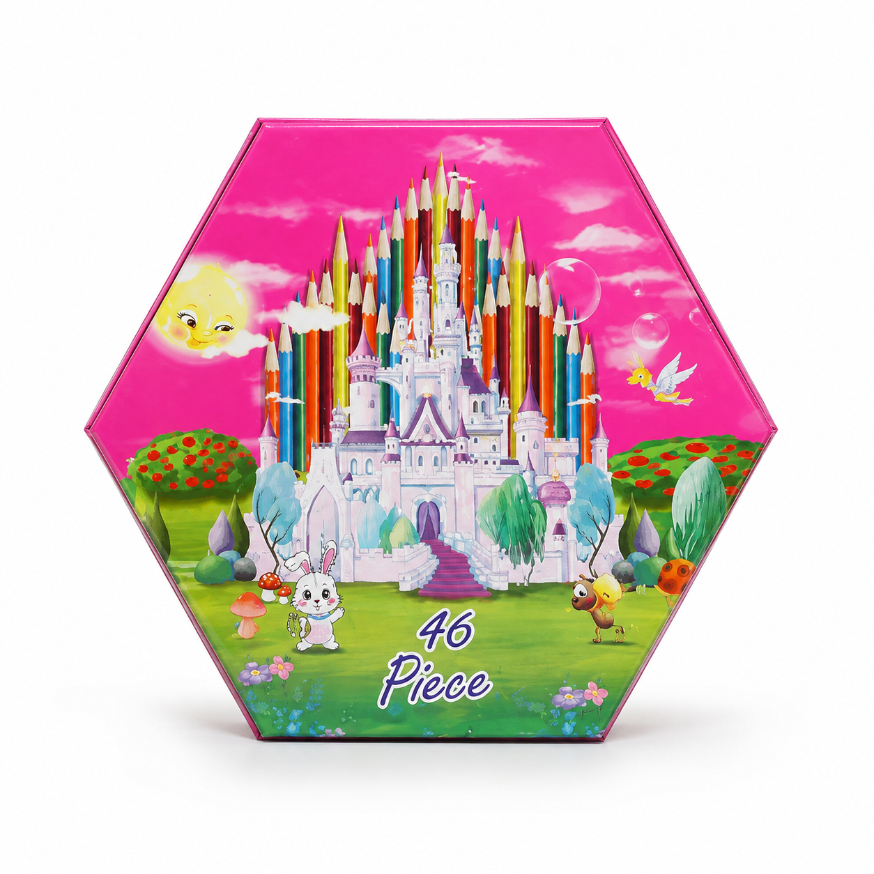 46-Piece Kids Art Set with Smart Hexagonal Storage Case, Complete Drawing & Colouring Kit with Colour Pencils, Crayons, Markers & Paints