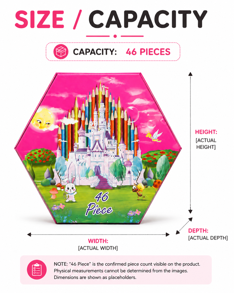 46-Piece Kids Art Set with Smart Hexagonal Storage Case, Complete Drawing & Colouring Kit with Colour Pencils, Crayons, Markers & Paints
