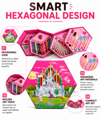 46-Piece Kids Art Set with Smart Hexagonal Storage Case, Complete Drawing & Colouring Kit with Colour Pencils, Crayons, Markers & Paints
