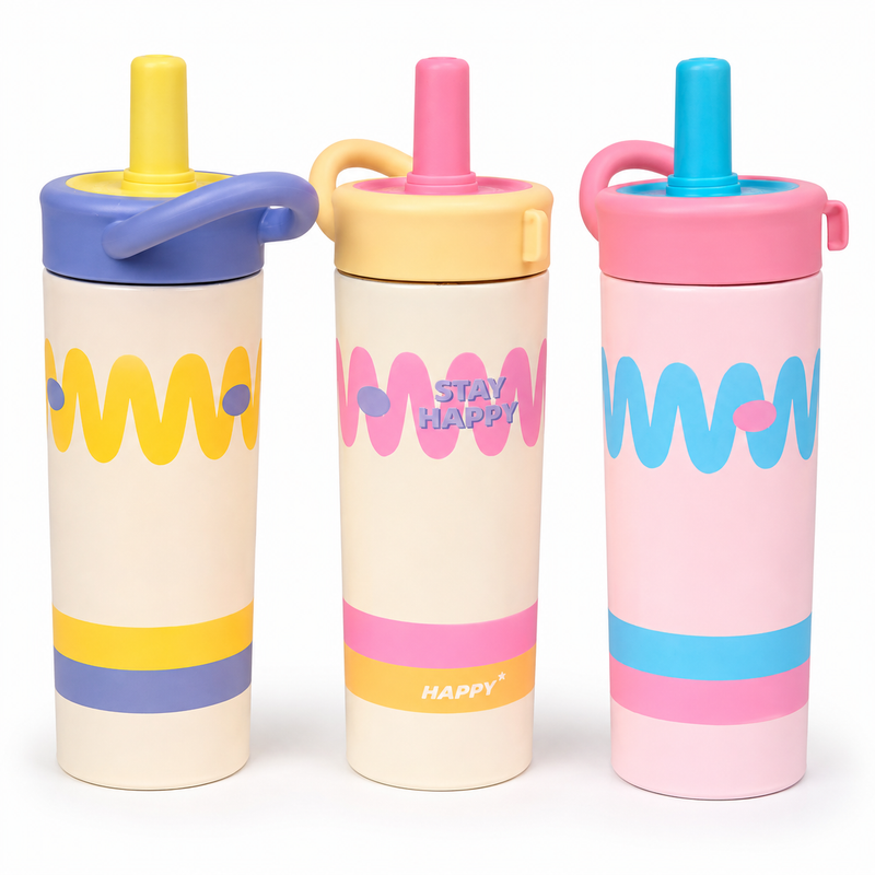 Kids Water Bottle with Straw – Cute Colorful Drinking Bottle with Easy-Grip Handle for School, Travel, Outdoor Activities & Everyday Use