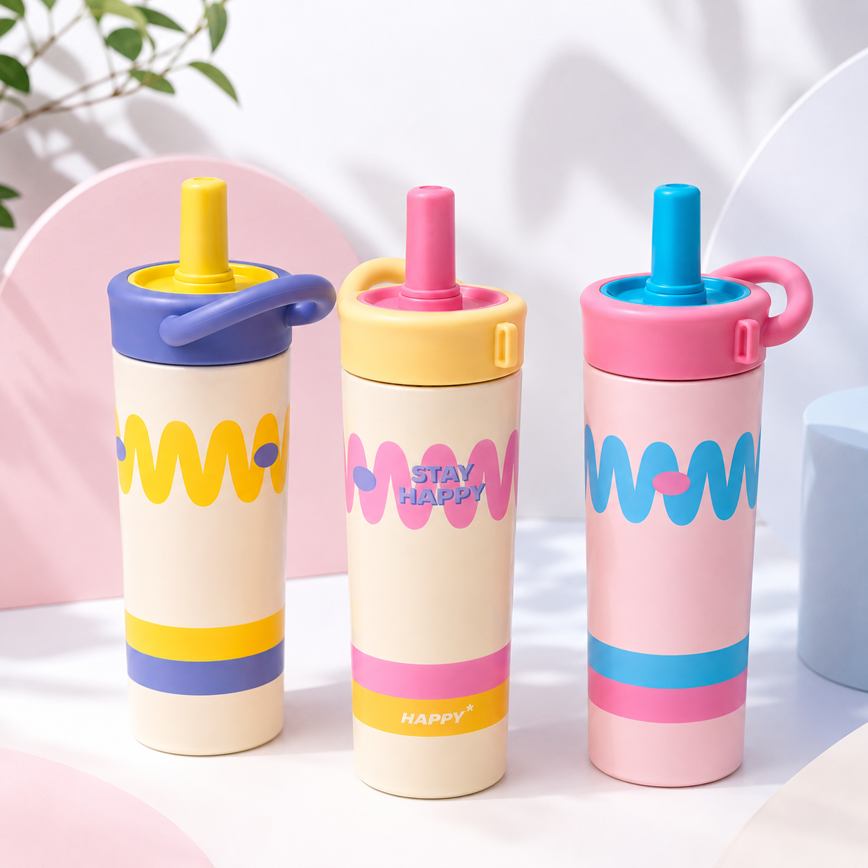 Kids Water Bottle with Straw – Cute Colorful Drinking Bottle with Easy-Grip Handle for School, Travel, Outdoor Activities & Everyday Use