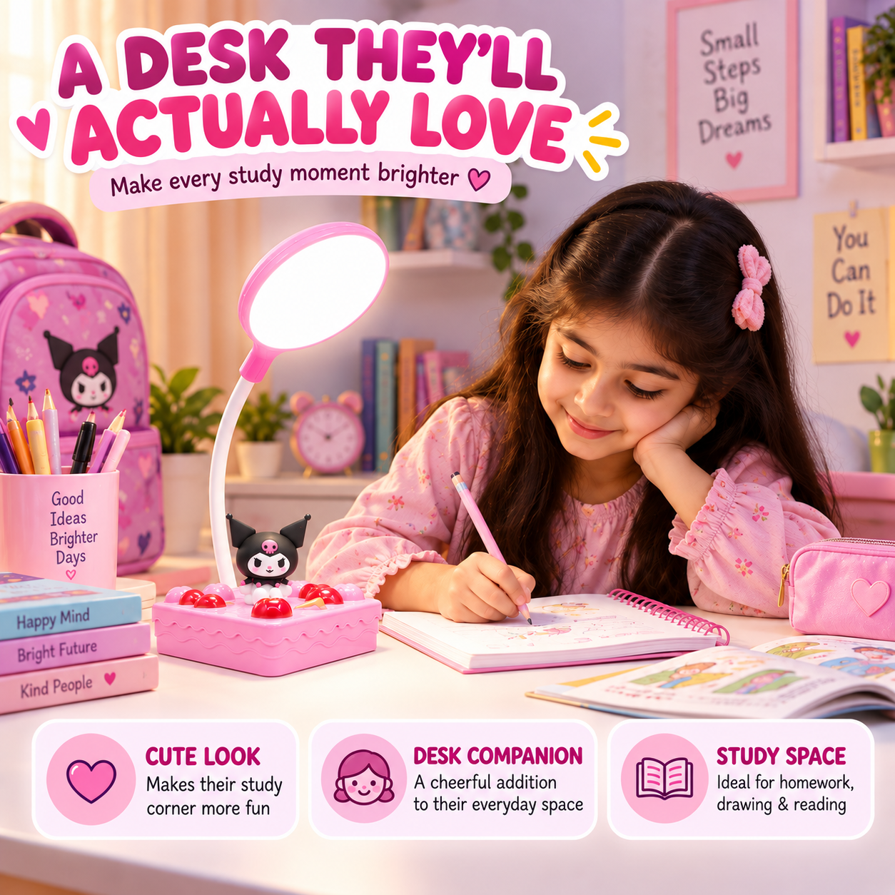 Krumi – Cute Adjustable LED Desk Lamp | Bright Reading Light for Study & Drawing | Perfect Kids Desk Light