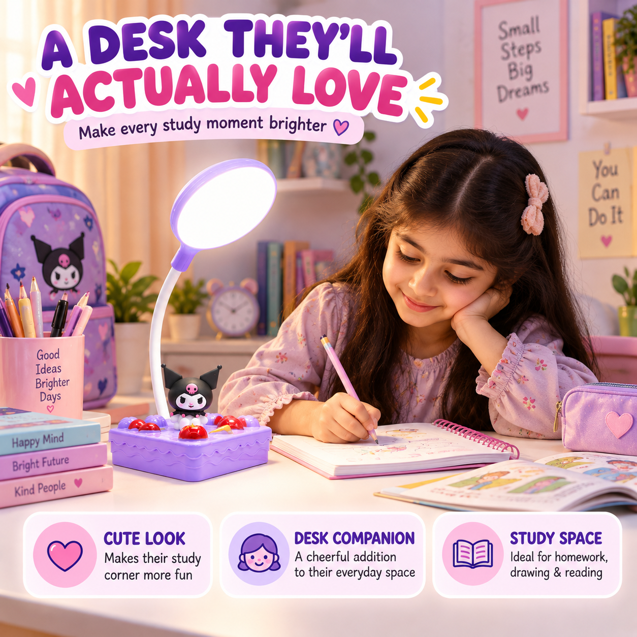 Krumi – Cute Adjustable LED Desk Lamp | Bright Reading Light for Homework, Study & Drawing | Perfect Kids Desk Light