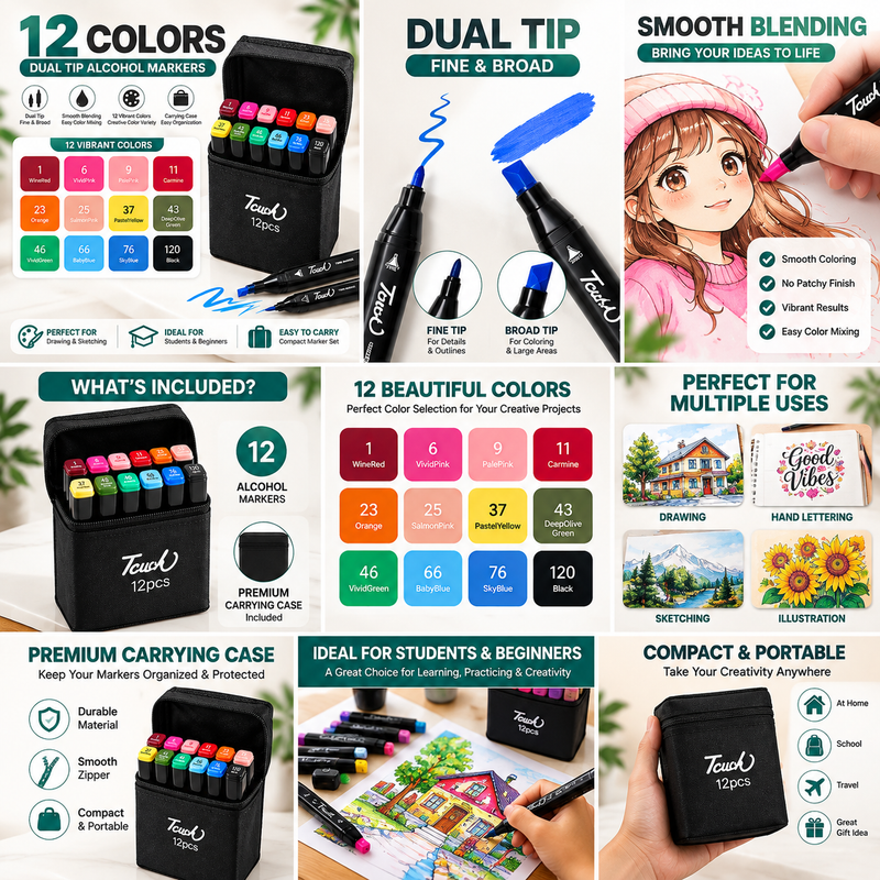 Double-Sided Touch Markers 12 Pcs –24-36-48 colours