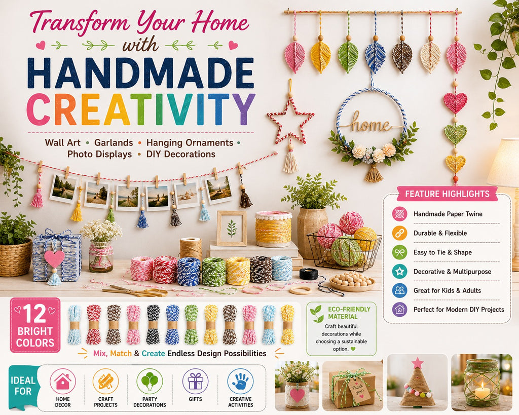 Handmade Paper Twine String Set – 12 Bright Colors for Scrapbooking, Gift Tags, Crafts & Party Decor