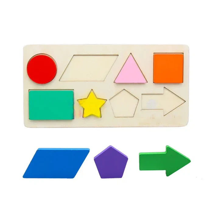 Wooden Shape Sorter Puzzle for Kids – Colorful Shape Matching Board with Geometric Shapes for Early Learning, Fine Motor Skills