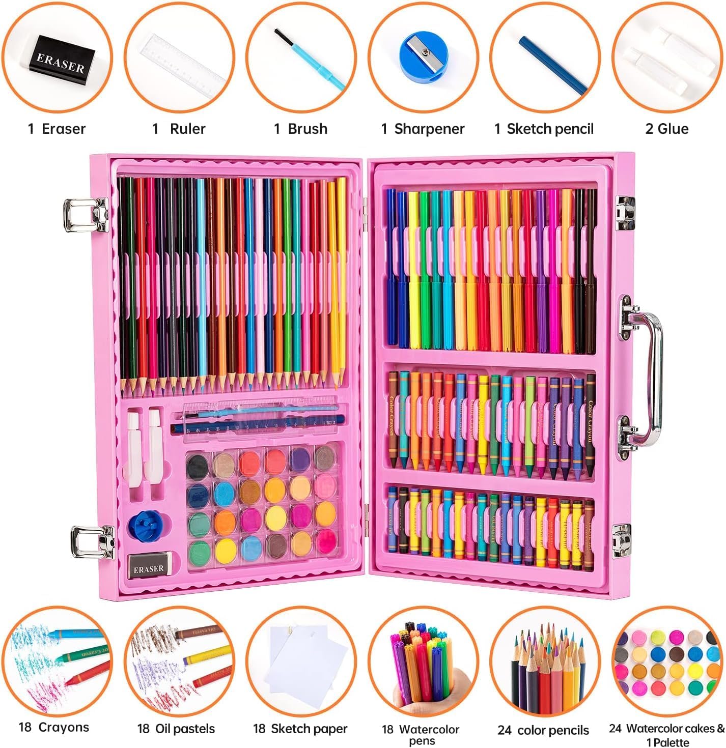 Ixora 128 pieces Art Set, Portable Drawing Painting Art Supplies, - Image 6