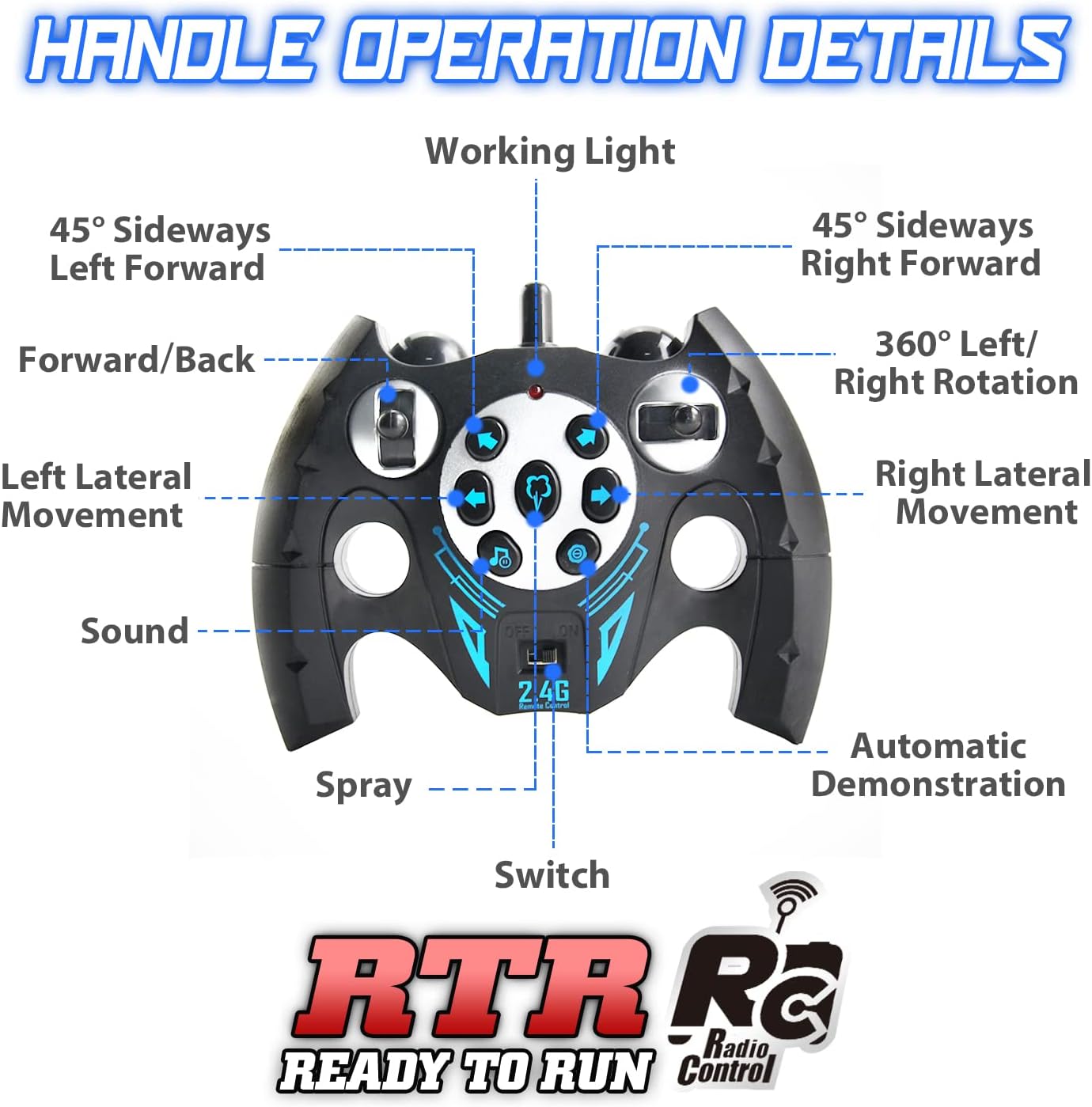 KYAMRC YL-66 1/14 2.4G 4WD RC Car Lateral Drift Spray LED Light 360Rotation Stunt Vehicles Models Remote Control Toys - Image 6