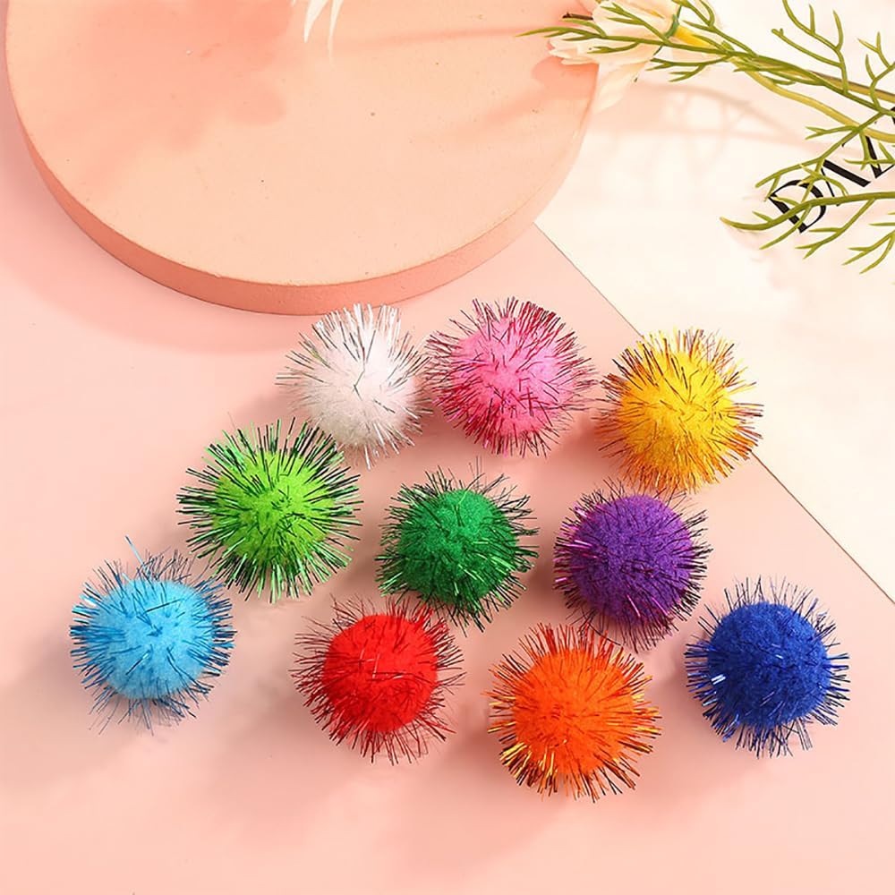 Assorted Pompoms Multicolor Arts and Crafts Fuzzy Sparkle Pom Poms Glitter Balls Diameter 1 cm for DIY - Image 4