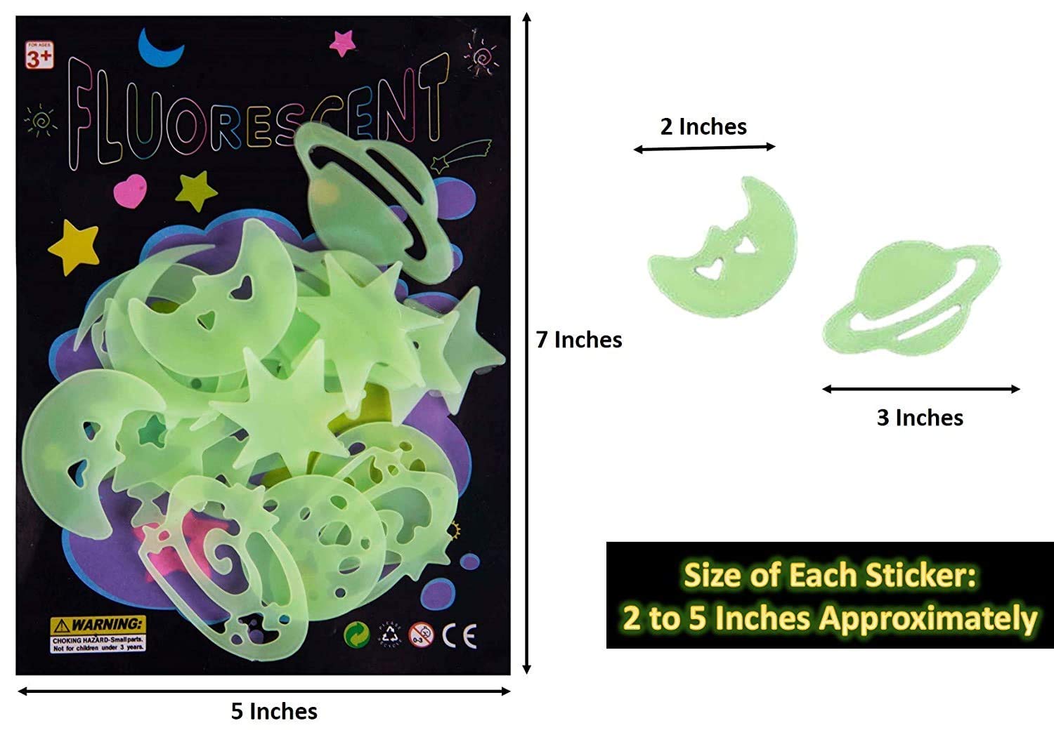 Glow in The Dark Radium Wall Stickers Moon & Stars Shaped Fluorescent Night Stickers for Wall Ceiling - Image 2