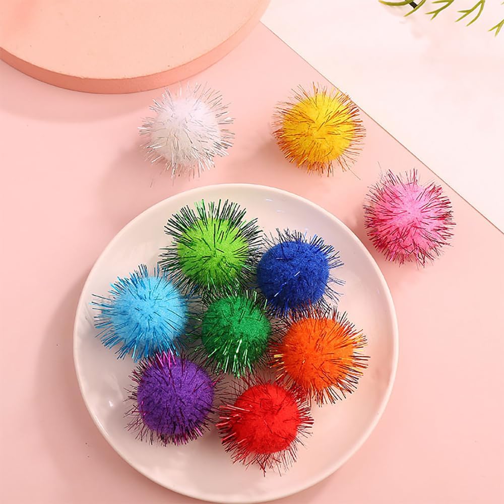 Assorted Pompoms Multicolor Arts and Crafts Fuzzy Sparkle Pom Poms Glitter Balls Diameter 1 cm for DIY - Image 3