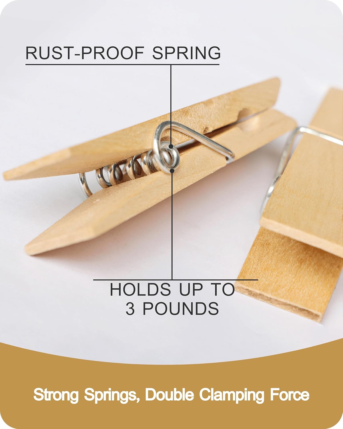 clothes Pins, Sturdy and Heavy Duty Natural Wood Clips Wooden Clothespins for Hanging Clothes - Image 2