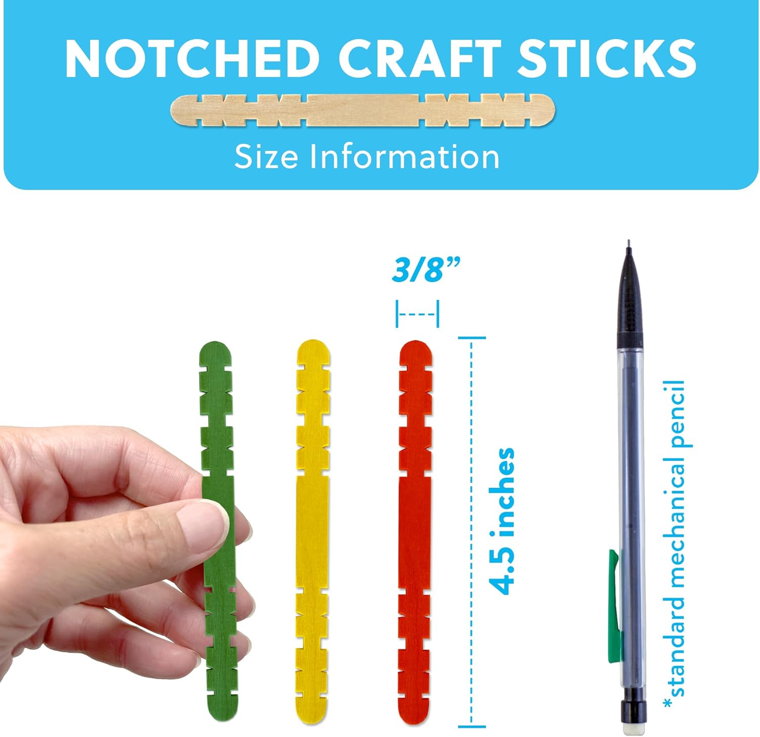 50 Pack 4.5 Inch Notched Multi-Color Wood Craft Sticks, Wooden Sawtooth Hobby Skill Sticks for Crafts and STEM - Image 4