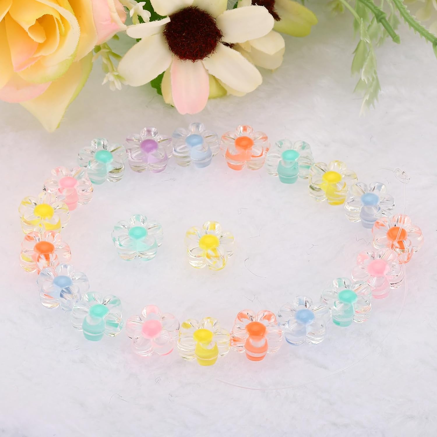 Transparent Flower Beads Bubblegum Beads Mix Color Flower Beads,Small Beads,Acrylic Flower Spacer Beads - Image 4