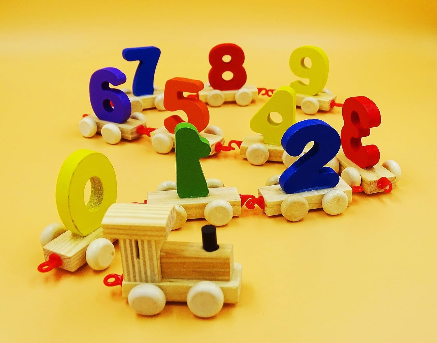 Wooden Learning Toy Numbers Educational Play Train with Sliding Wheels, Pre School Learning Game for Kids 3 Years & Above (Pack of 11, Multicolor) (Beige) - Image 2
