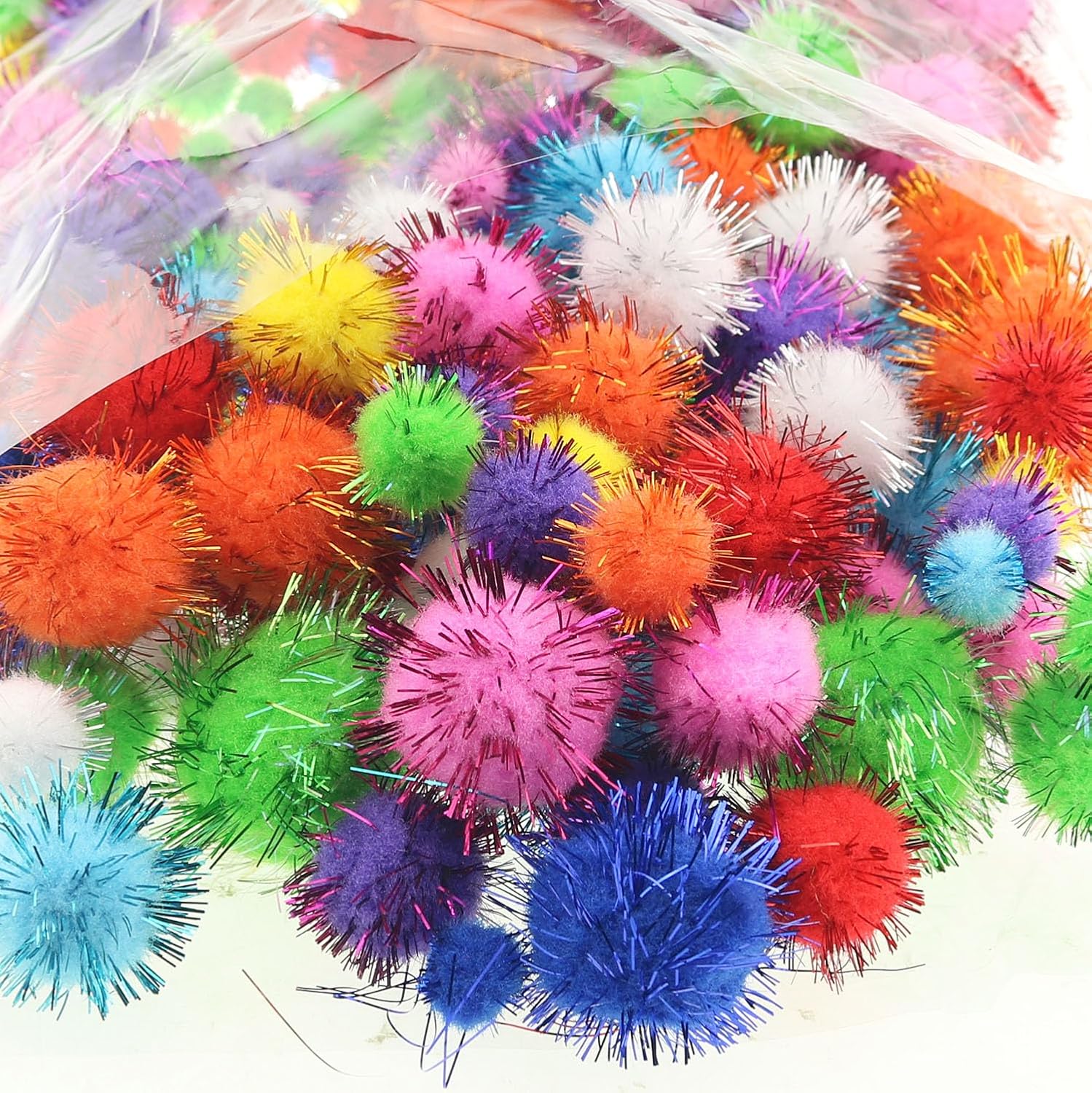 Assorted Pompoms Multicolor Arts and Crafts Fuzzy Sparkle Pom Poms Glitter Balls Diameter 1 cm for DIY