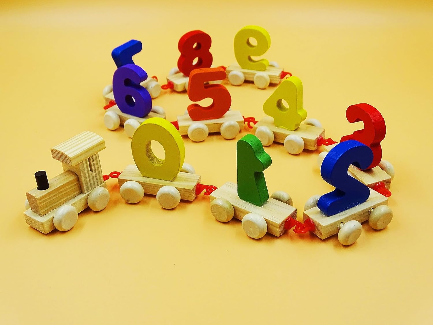 Wooden Learning Toy Numbers Educational Play Train with Sliding Wheels, Pre School Learning Game for Kids 3 Years & Above (Pack of 11, Multicolor) (Beige) - Image 4