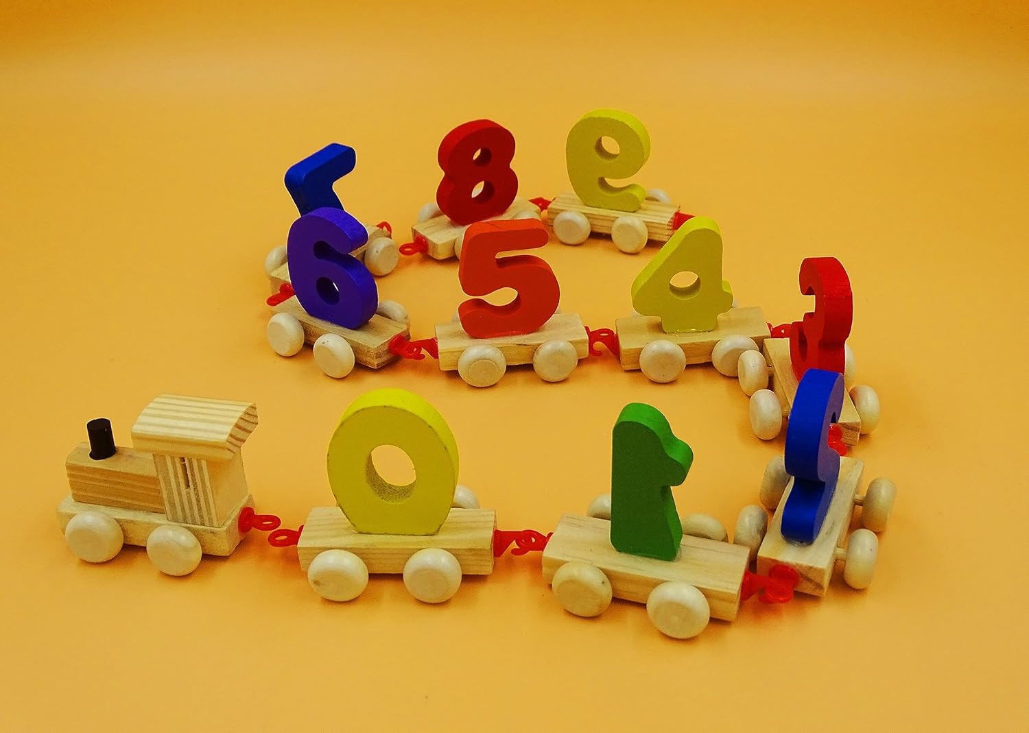 Wooden Learning Toy Numbers Educational Play Train with Sliding Wheels, Pre School Learning Game for Kids 3 Years & Above (Pack of 11, Multicolor) (Beige) - Image 3