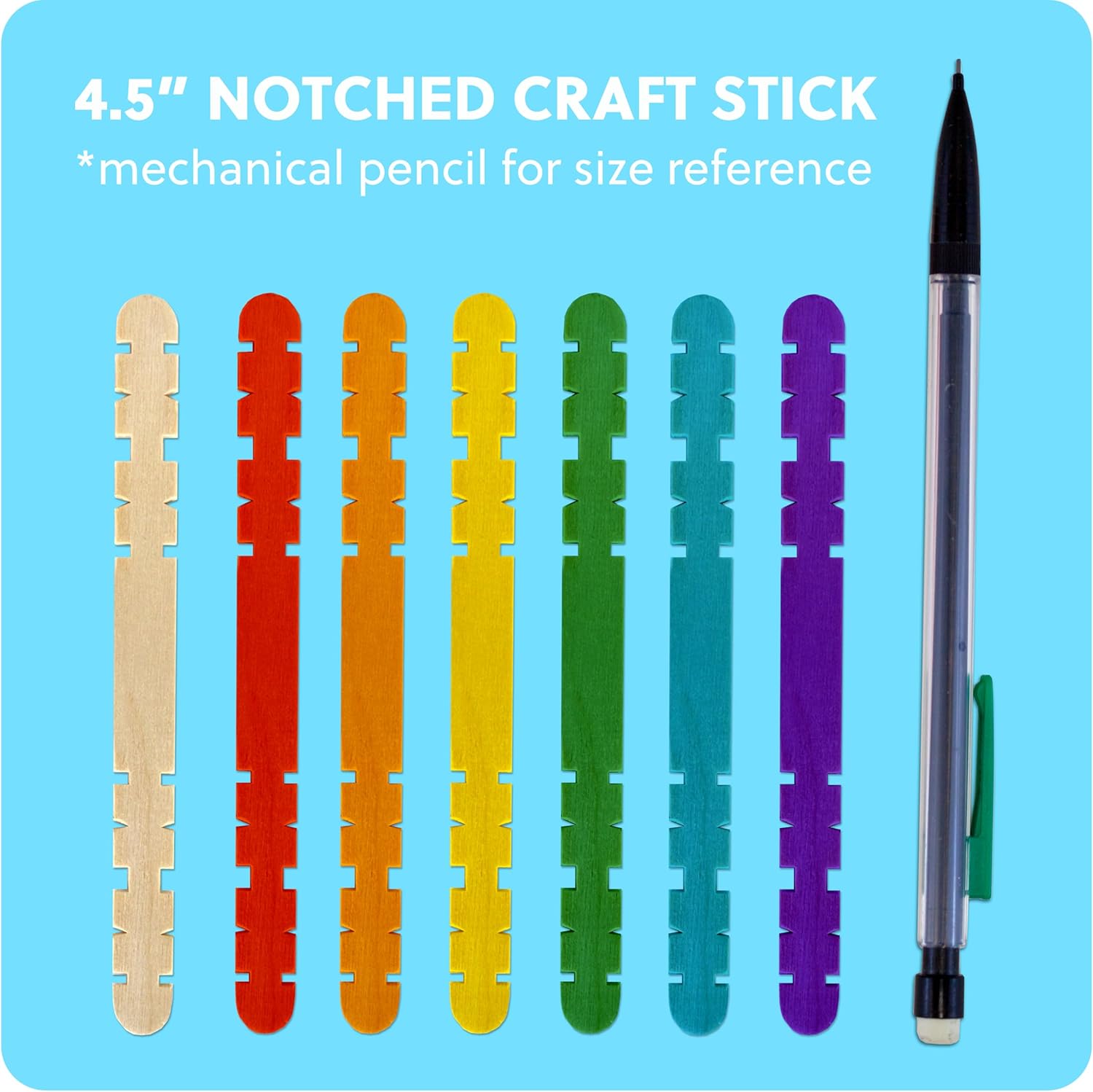 50 Pack 4.5 Inch Notched Multi-Color Wood Craft Sticks, Wooden Sawtooth Hobby Skill Sticks for Crafts and STEM - Image 5
