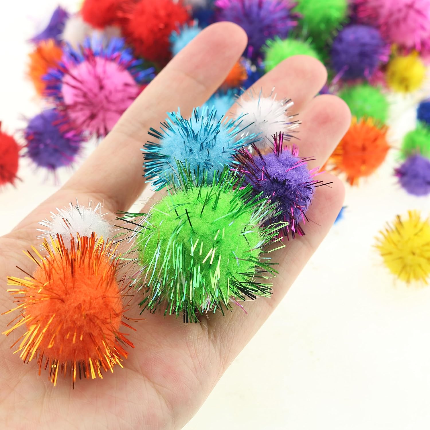 Assorted Pompoms Multicolor Arts and Crafts Fuzzy Sparkle Pom Poms Glitter Balls Diameter 1 cm for DIY - Image 2