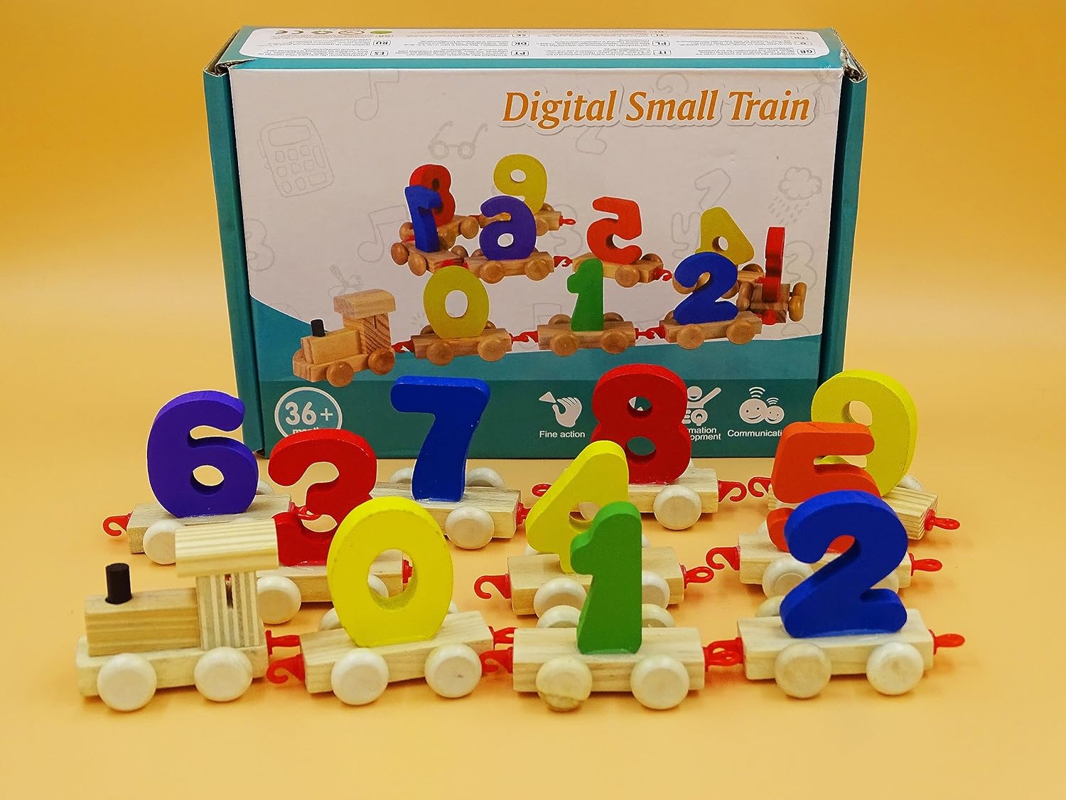 Wooden Learning Toy Numbers Educational Play Train with Sliding Wheels, Pre School Learning Game for Kids 3 Years & Above (Pack of 11, Multicolor) (Beige)