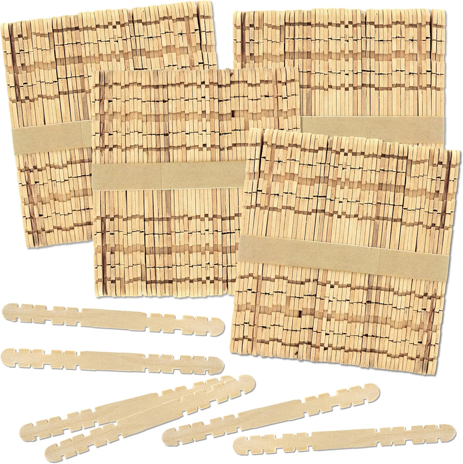 50 Notched Wood Craft Sticks 4.5 Inch – Wooden Hobby Sticks for Crafts, STEM & DIY Projects