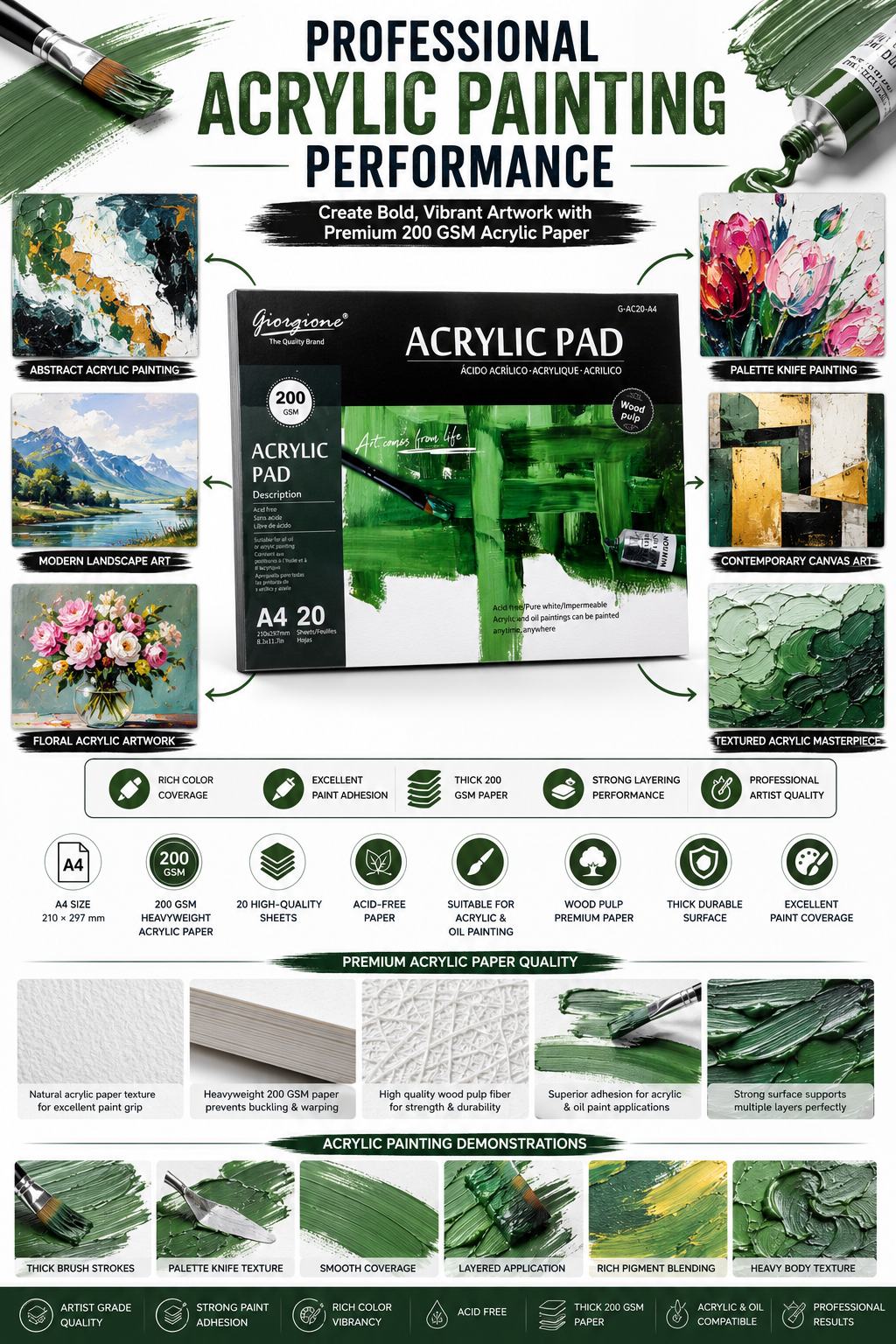 Giorgione A4 Acrylic Pad – 200 GSM Acid-Free Acrylic Painting Paper, 20 Sheets, Professional Art Pad for Acrylic & Oil Painting - Image 4